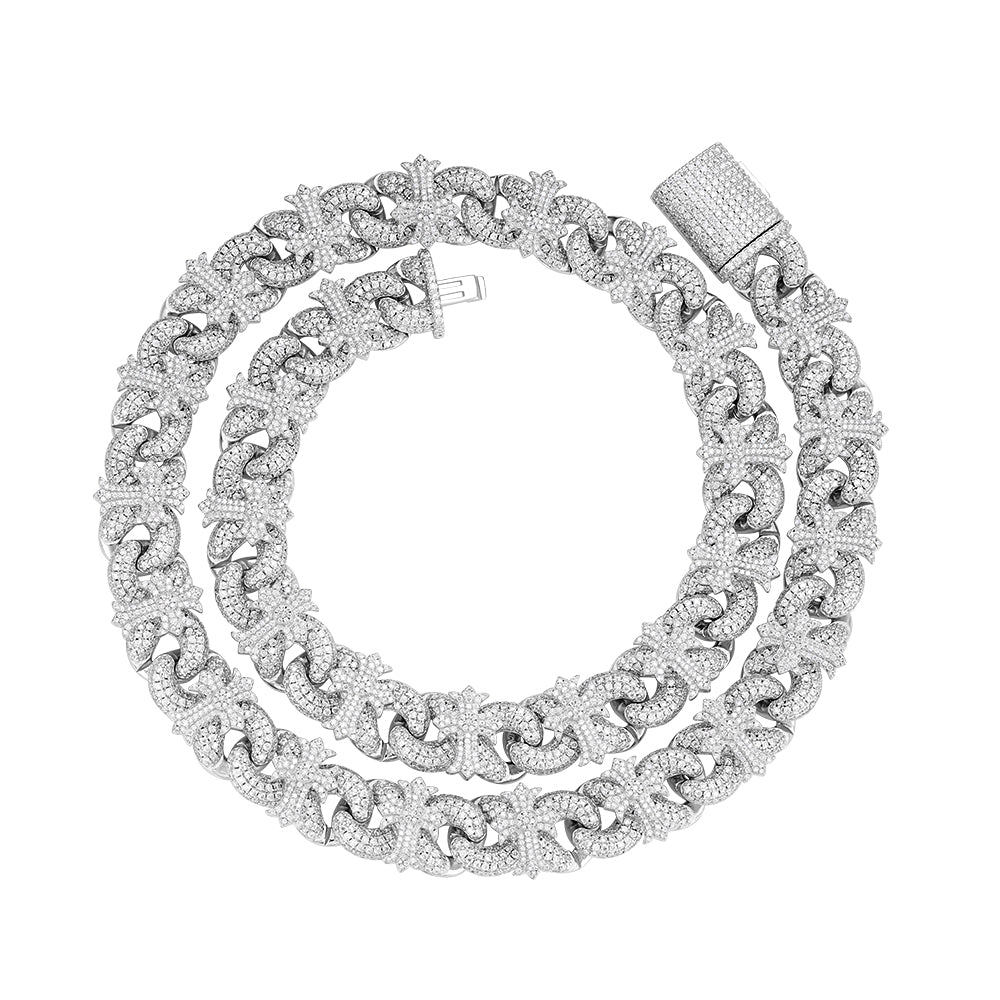 15mm Cross Cuban Link VVS D Moissanite Chain – 925 Sterling Silver, 14K White Gold Finish, view 2