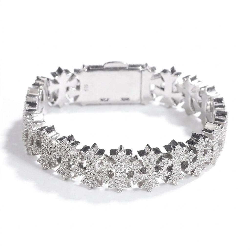 16mm Cross Link VVS D Moissanite Bracelet – 925 Sterling Silver, 14K White Gold Finish