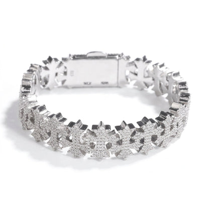 16mm Cross Link VVS D Moissanite Bracelet – 925 Sterling Silver, 14K White Gold Finish