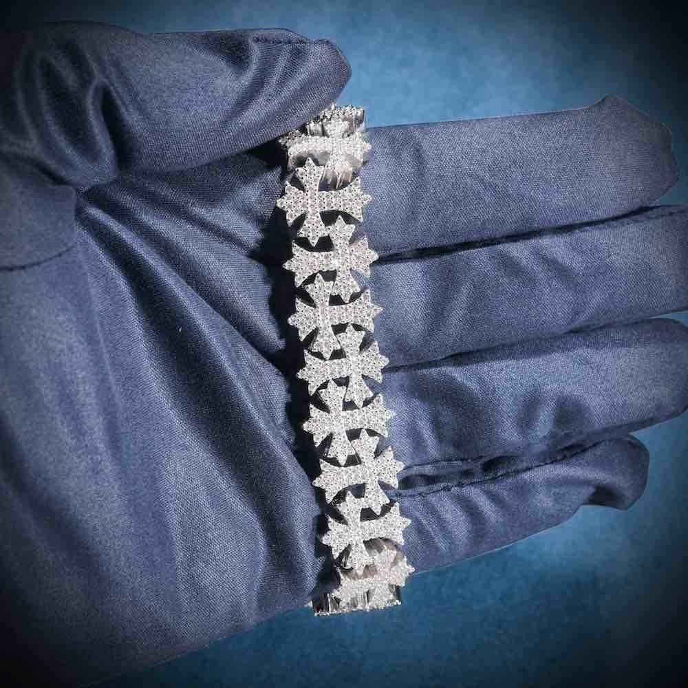 16mm Cross Link VVS D Moissanite Bracelet – 925 Sterling Silver, 14K White Gold Finish, view 3