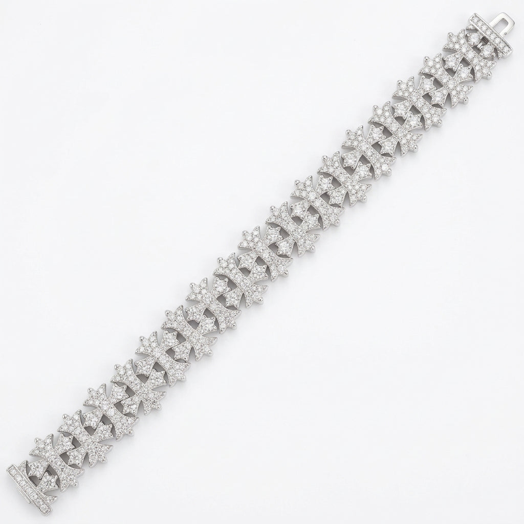 16mm Cross Link VVS D Moissanite Bracelet – 925 Sterling Silver, 14K White Gold Finish, view 2