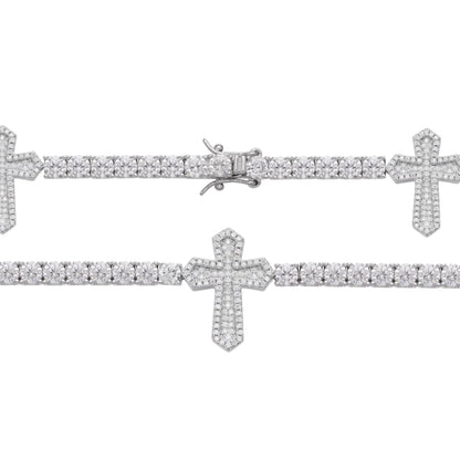 Cross One-Row Tennis VVS D Moissanite Bracelet – 925 Sterling Silver, 14K White Gold Finish, view 2