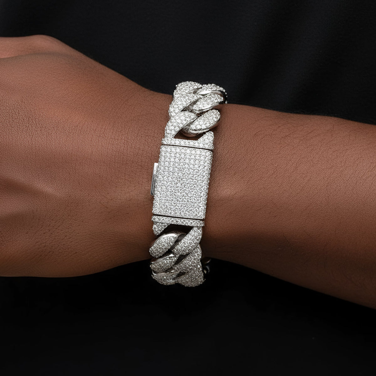10mm Miami Cuban VVS D Moissanite Bracelet 5 CTW – 925 Sterling Silver, 14K White Gold Finish, view 2