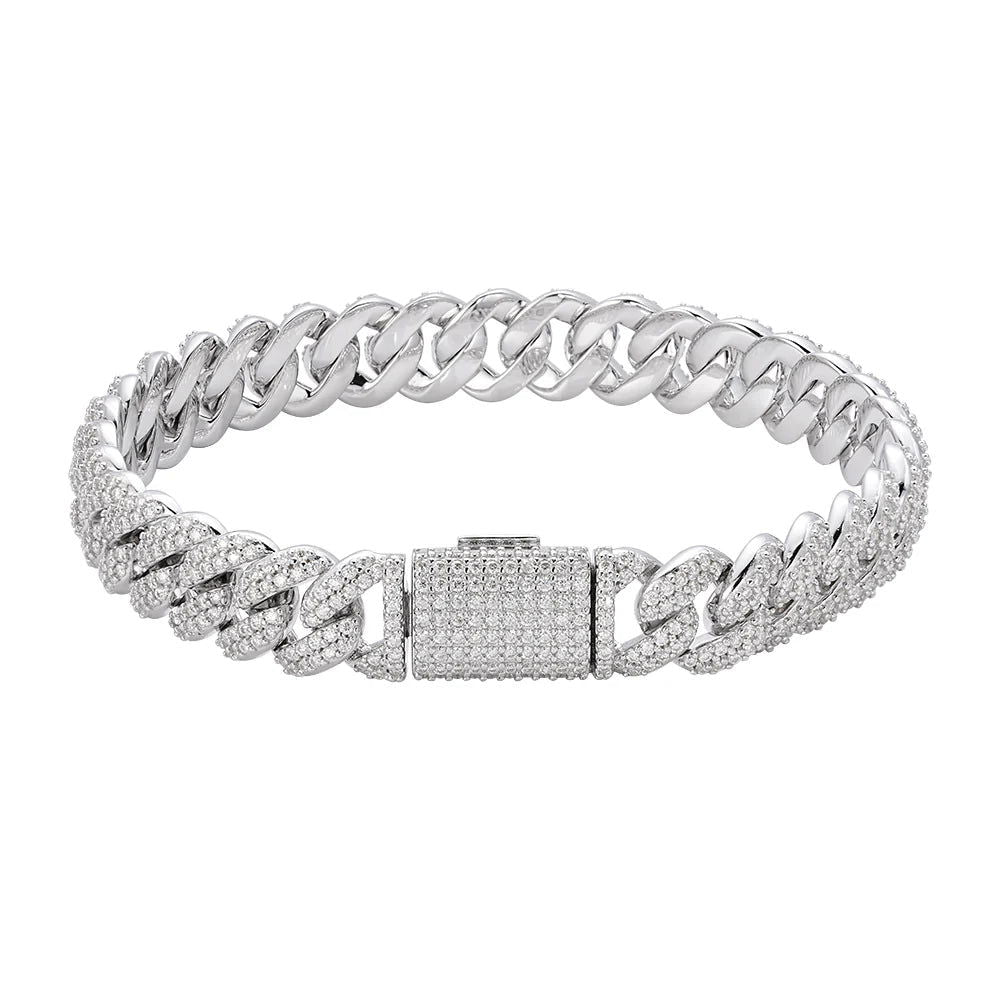 10mm Miami Cuban VVS D Moissanite Bracelet 5 CTW – 925 Sterling Silver, 14K White Gold Finish
