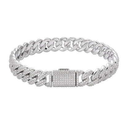10mm Miami Cuban VVS D Moissanite Bracelet 5 CTW – 925 Sterling Silver, 14K White Gold Finish