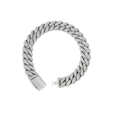 10mm Miami Cuban VVS D Moissanite Bracelet 5 CTW – 925 Sterling Silver, 14K White Gold Finish, view 3