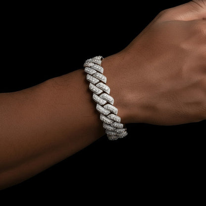 10mm Miami Cuban VVS D Moissanite Bracelet 6.8 CTW – 925 Sterling Silver, 14K White Gold Finish, view 2