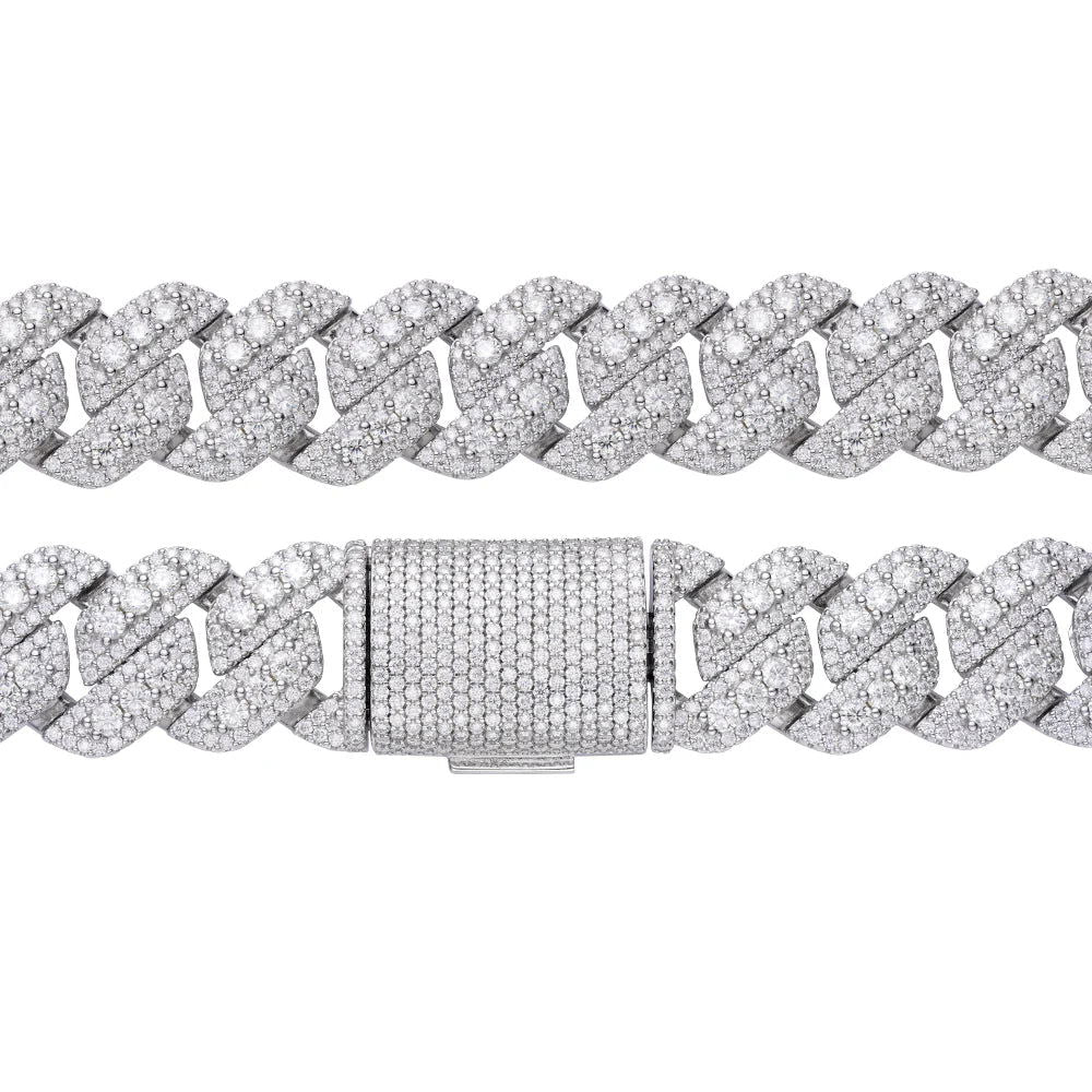 10mm Miami Cuban VVS D Moissanite Bracelet 6.8 CTW – 925 Sterling Silver, 14K White Gold Finish, view 3