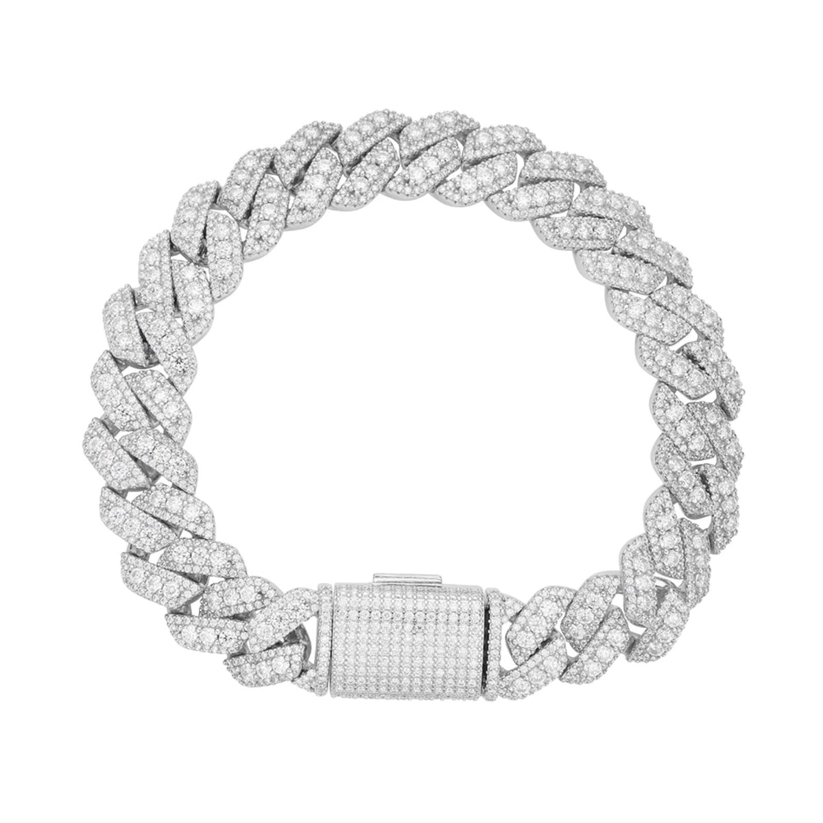 12mm Miami Cuban VVS D Moissanite Bracelet – 925 Sterling Silver, 14K White Gold Finish