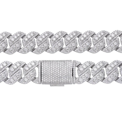 12mm Miami Cuban VVS D Moissanite Bracelet – 925 Sterling Silver, 14K White Gold Finish, view 2