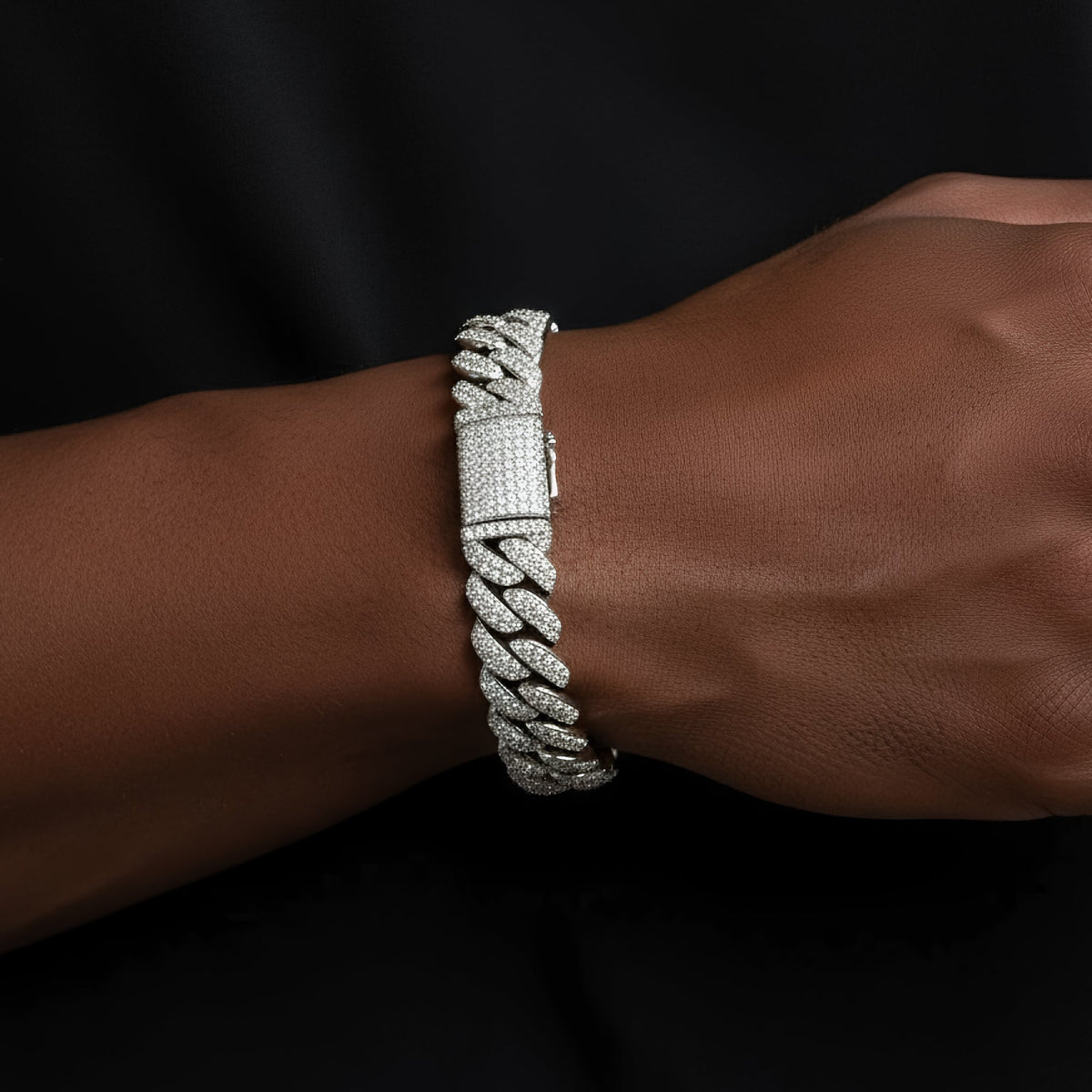 15mm Miami Cuban VVS D Moissanite Bracelet – 925 Sterling Silver, 14K White Gold Finish, view 2
