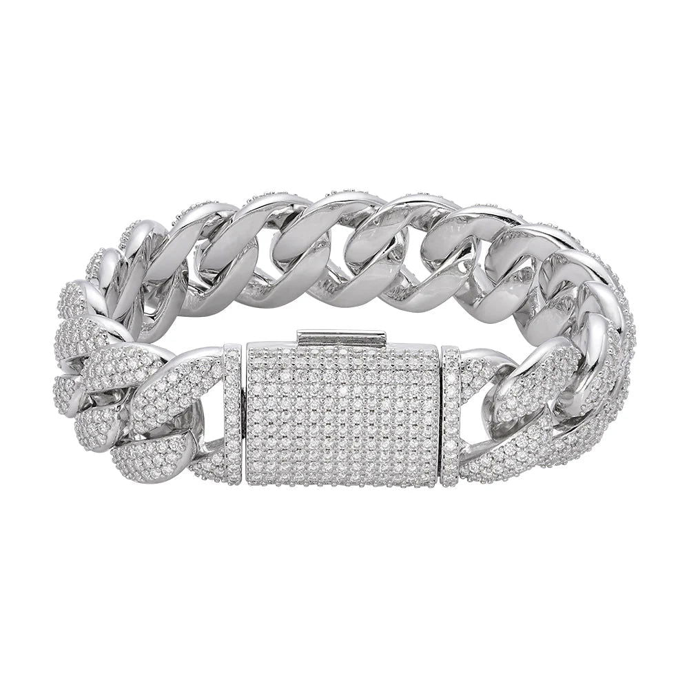 20mm Miami Cuban VVS D Moissanite Bracelet – 925 Sterling Silver, 14K White Gold Finish