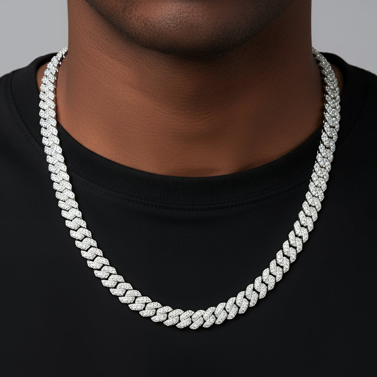 10mm Miami Cuban VVS D Moissanite Chain – 925 Sterling Silver, 14K White Gold Finish, view 2