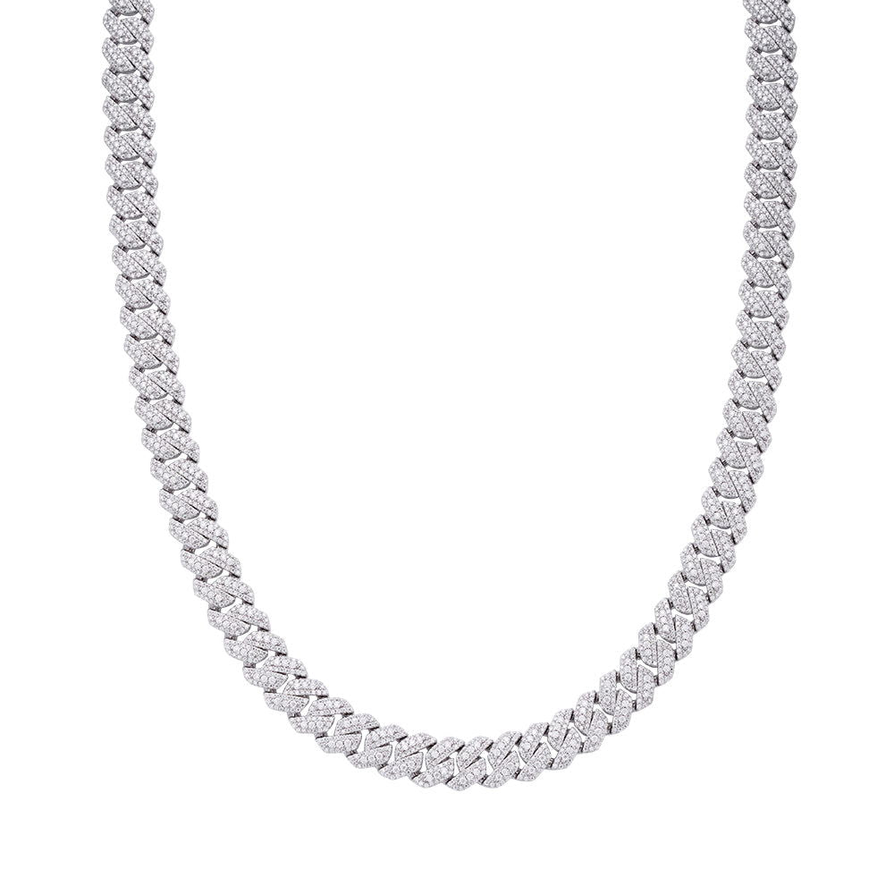 10mm Miami Cuban VVS D Moissanite Chain – 925 Sterling Silver, 14K White Gold Finish
