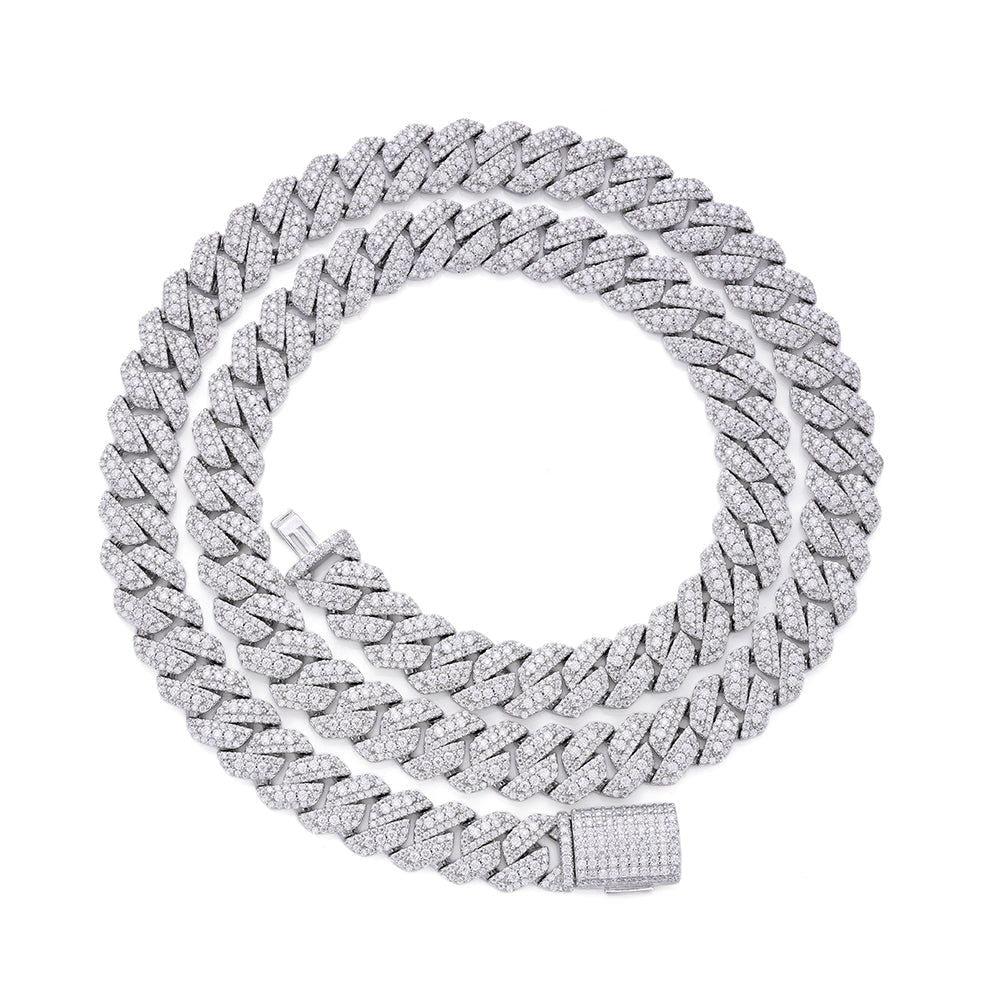 10mm Miami Cuban VVS D Moissanite Chain – 925 Sterling Silver, 14K White Gold Finish, view 3