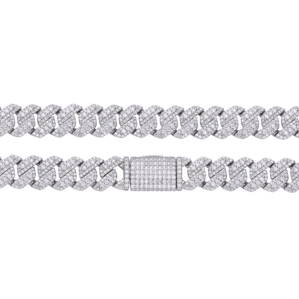 10mm Miami Cuban VVS D Moissanite Chain – 925 Sterling Silver, 14K White Gold Finish, view 4