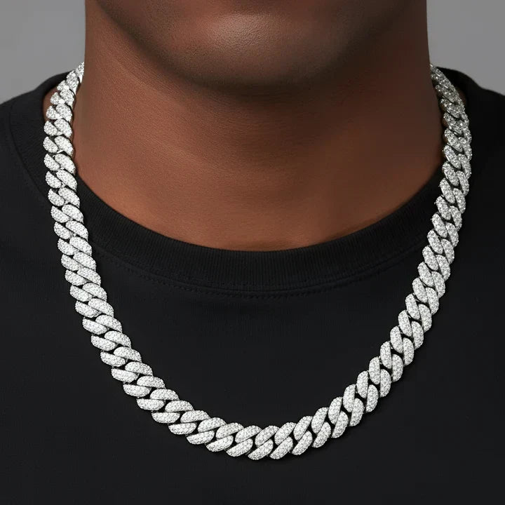 10mm Miami Cuban VVS D Moissanite Chain – 925 Sterling Silver, 14K White Gold Finish, view 2