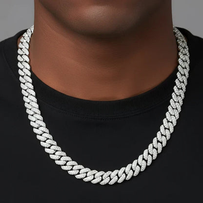 10mm Miami Cuban VVS D Moissanite Chain – 925 Sterling Silver, 14K White Gold Finish, view 2