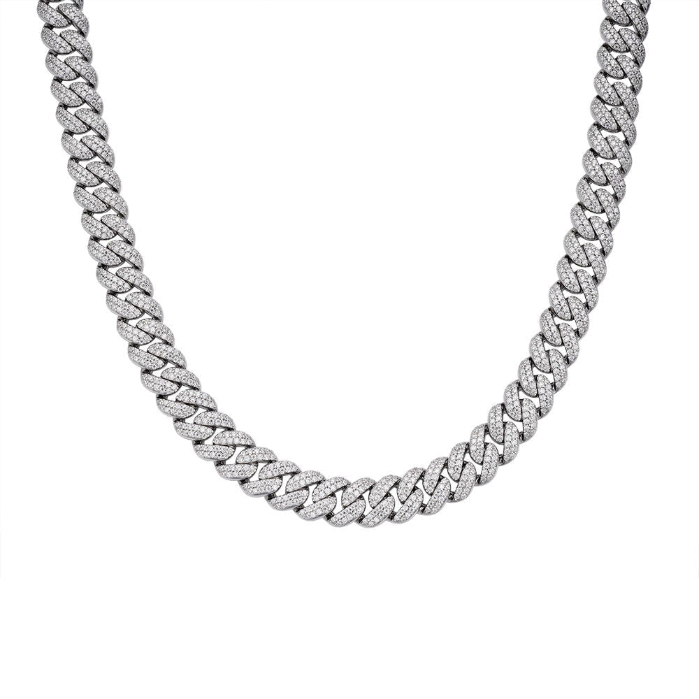 10mm Miami Cuban VVS D Moissanite Chain – 925 Sterling Silver, 14K White Gold Finish