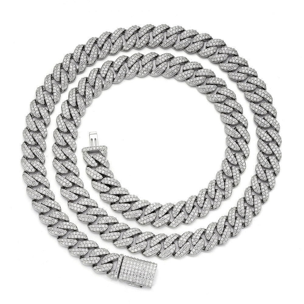 10mm Miami Cuban VVS D Moissanite Chain – 925 Sterling Silver, 14K White Gold Finish, view 3