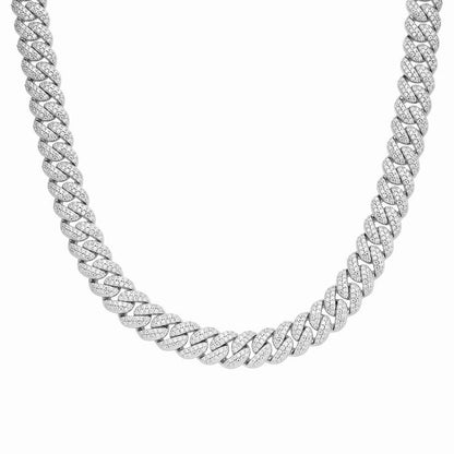 12mm Miami Cuban VVS D Moissanite Chain – 925 Sterling Silver, 14K White Gold Finish