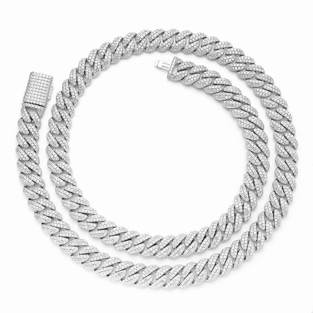12mm Miami Cuban VVS D Moissanite Chain – 925 Sterling Silver, 14K White Gold Finish, view 3