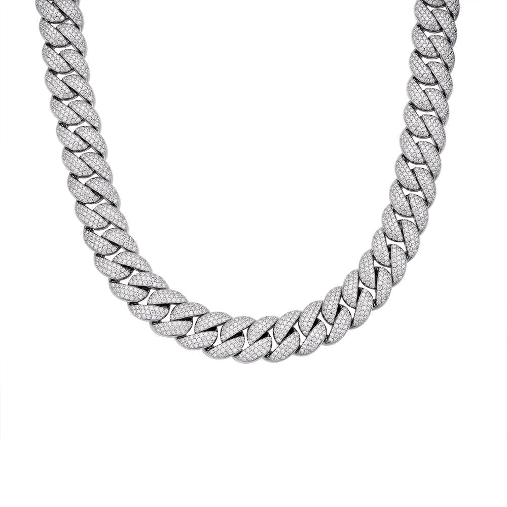 15mm Miami Cuban VVS D Moissanite Chain – 925 Sterling Silver, 14K White Gold Finish