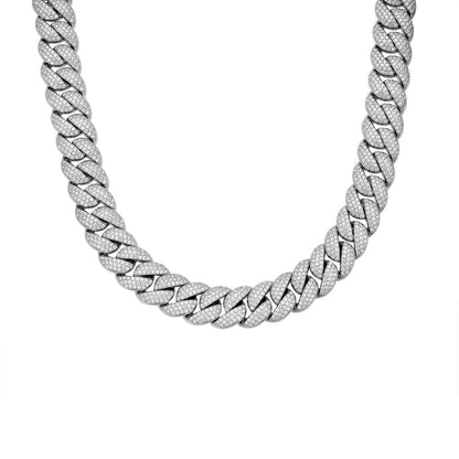 15mm Miami Cuban VVS D Moissanite Chain – 925 Sterling Silver, 14K White Gold Finish