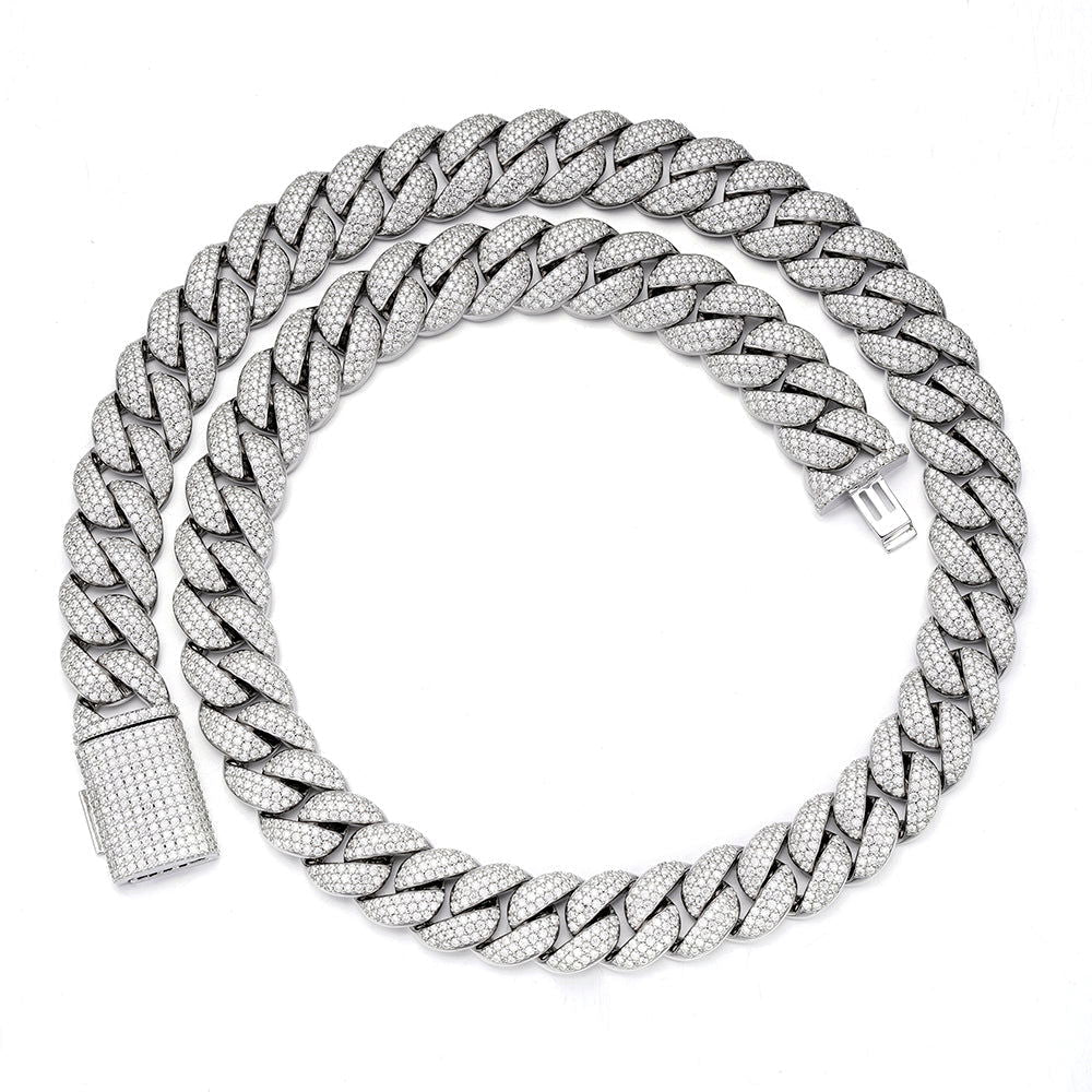 15mm Miami Cuban VVS D Moissanite Chain – 925 Sterling Silver, 14K White Gold Finish, view 3