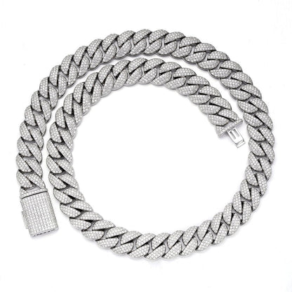 15mm Miami Cuban VVS D Moissanite Chain – 925 Sterling Silver, 14K White Gold Finish, view 3