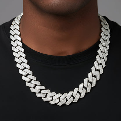 23mm Miami Cuban VVS D Moissanite Chain – 925 Sterling Silver, 14K White Gold Finish, view 2