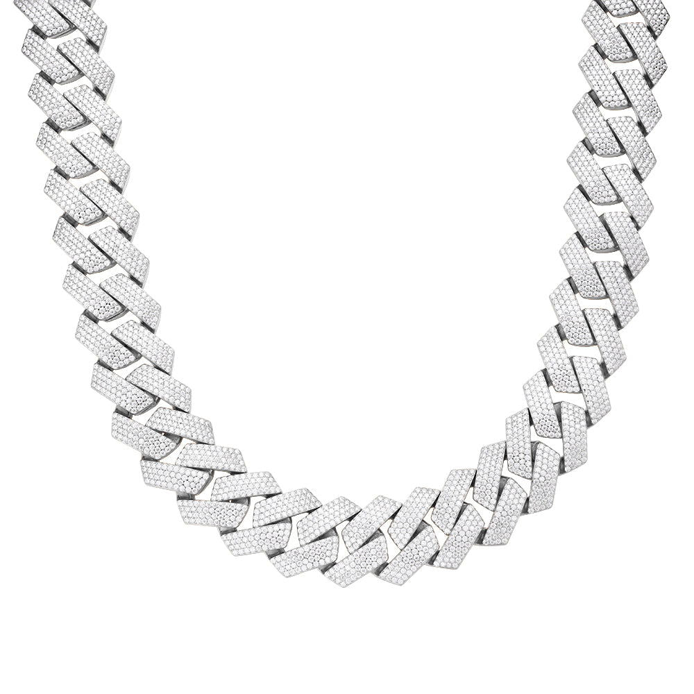 23mm Miami Cuban VVS D Moissanite Chain – 925 Sterling Silver, 14K White Gold Finish
