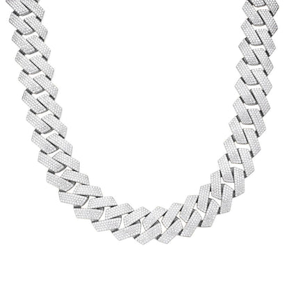 23mm Miami Cuban VVS D Moissanite Chain – 925 Sterling Silver, 14K White Gold Finish