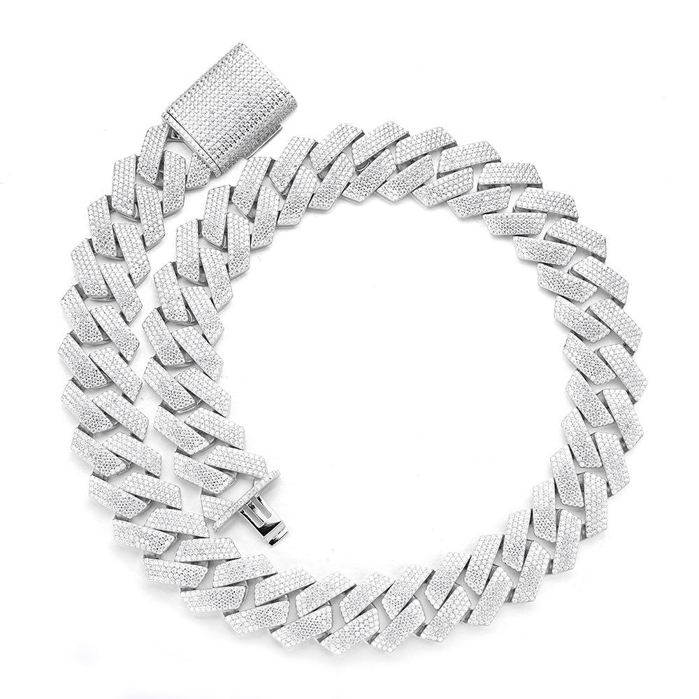 23mm Miami Cuban VVS D Moissanite Chain – 925 Sterling Silver, 14K White Gold Finish, view 3