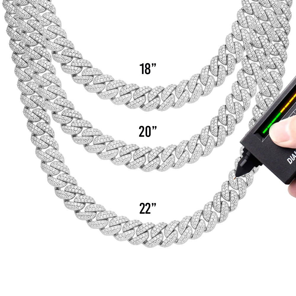 8mm Miami Cuban VVS D Moissanite Chain – 925 Sterling Silver, 14K White Gold Finish, view 3