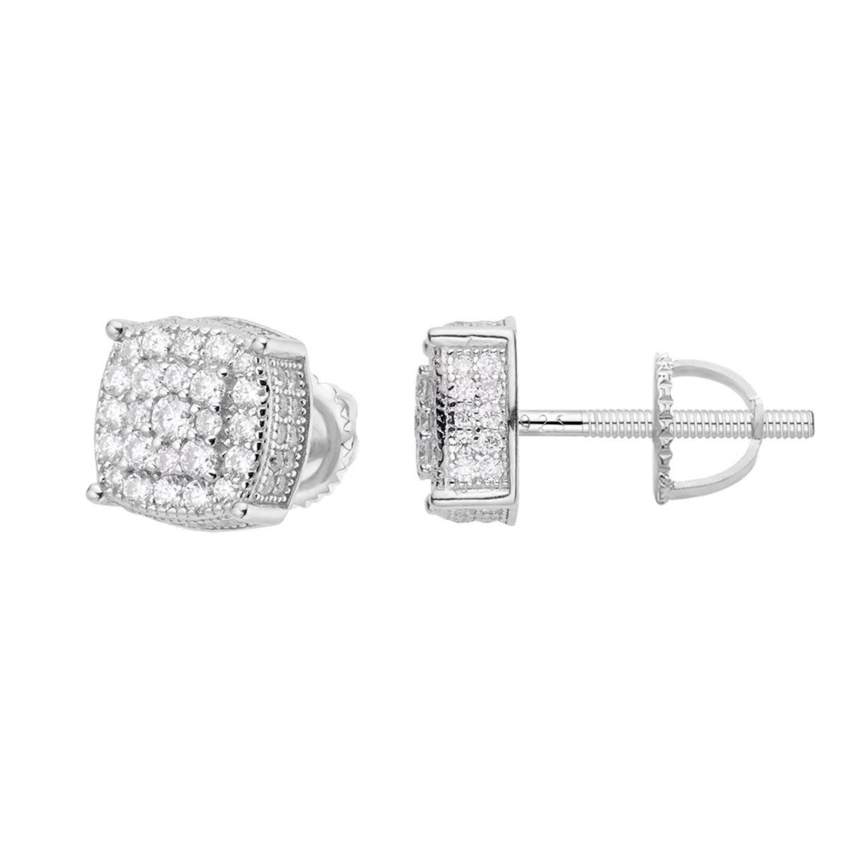 Cushion Cluster VVS D Moissanite Stud Earrings – 925 Sterling Silver, 14K White Gold Finish
