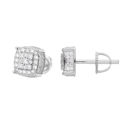 Cushion Cluster VVS D Moissanite Stud Earrings – 925 Sterling Silver, 14K White Gold Finish