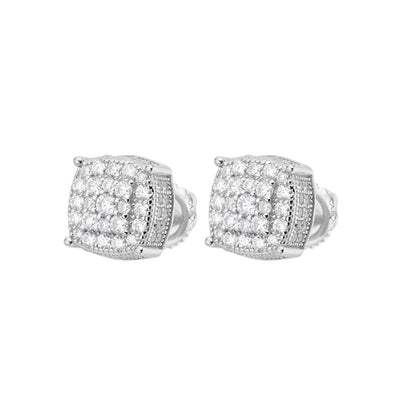 Cushion Cluster VVS D Moissanite Stud Earrings – 925 Sterling Silver, 14K White Gold Finish, view 2