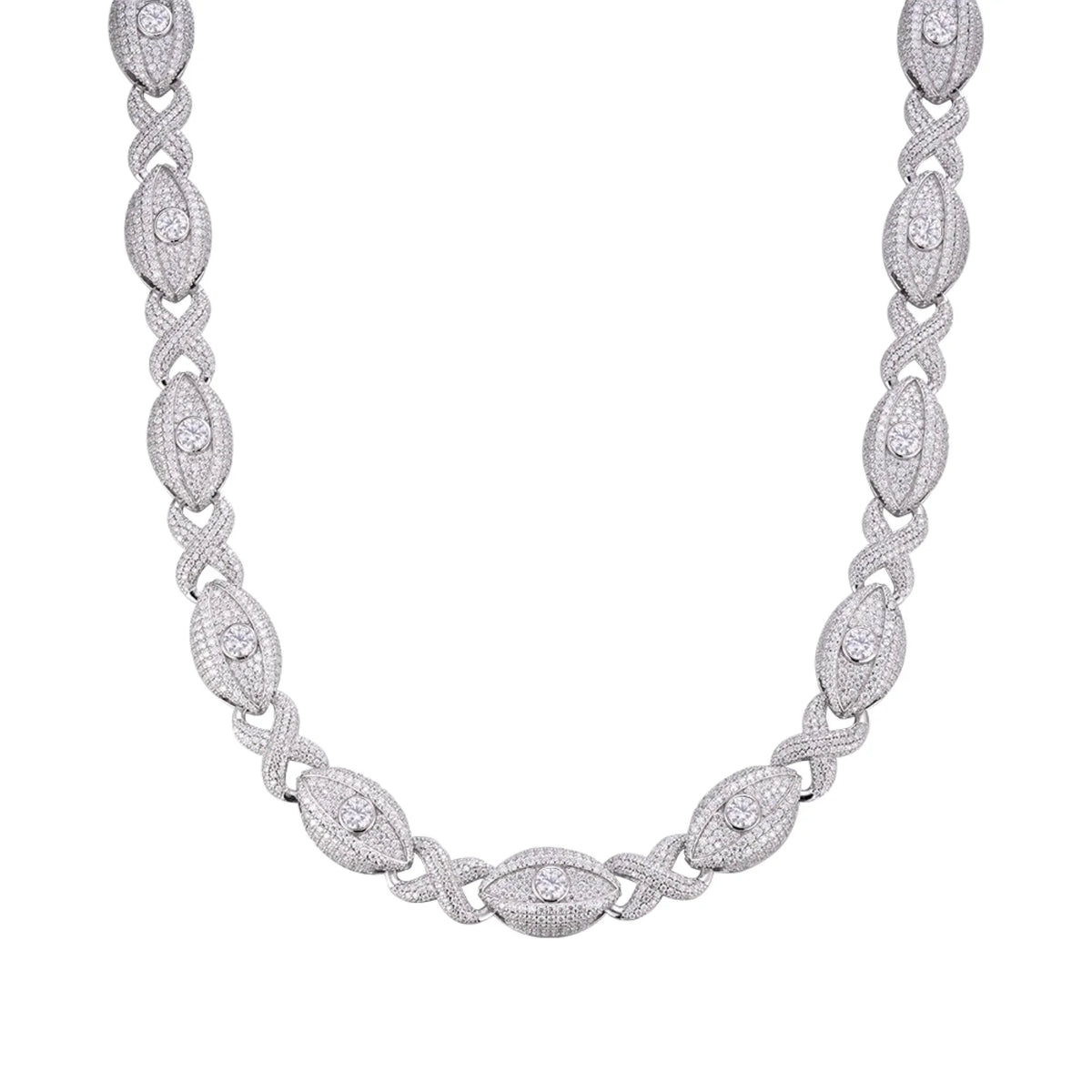 Evil Eye Eternity Link Moissanite Necklace – 925 Sterling Silver, 14K White Gold Finish