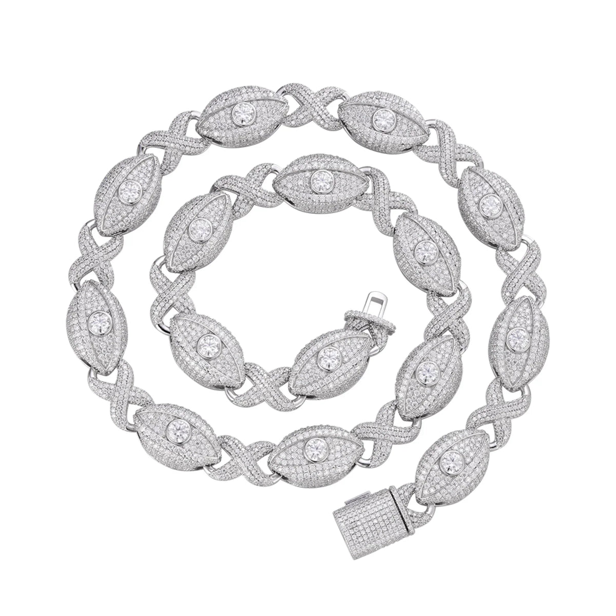 Evil Eye Eternity Link Moissanite Necklace – 925 Sterling Silver, 14K White Gold Finish, view 2
