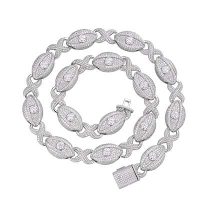 Evil Eye Eternity Link Moissanite Necklace – 925 Sterling Silver, 14K White Gold Finish, view 2