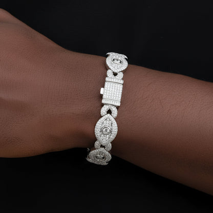 Evil Eye Infinity Moissanite Bracelet – 925 Sterling Silver, 14K White Gold Finish, view 2
