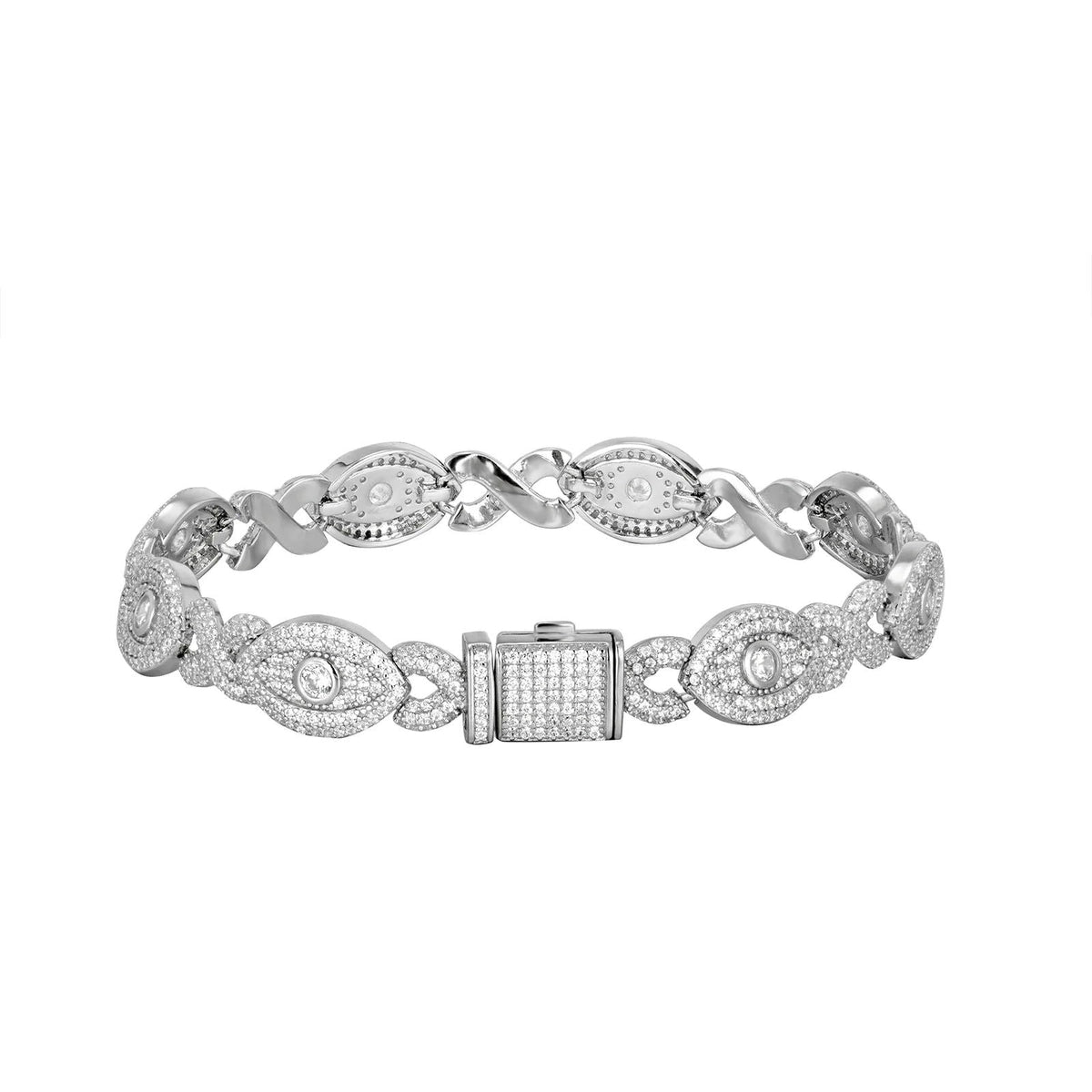 Evil Eye Infinity Moissanite Bracelet – 925 Sterling Silver, 14K White Gold Finish