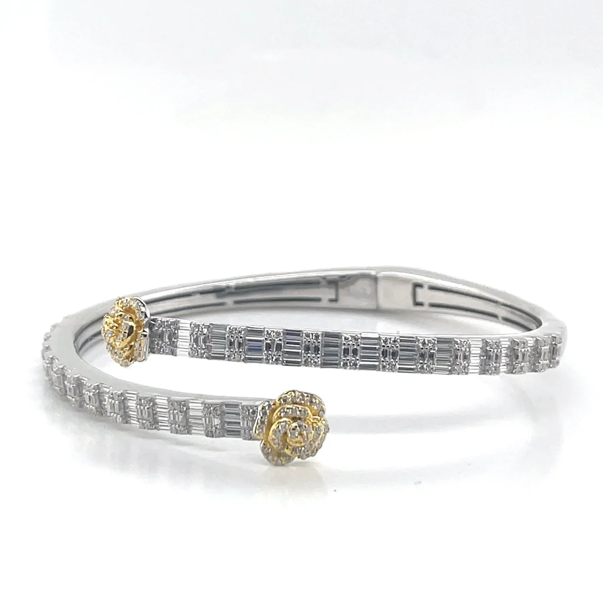 Women's Flower Bypass VVS D Moissanite Bangle Bracelet – 925 Sterling Silver, 14K White Gold Finish
