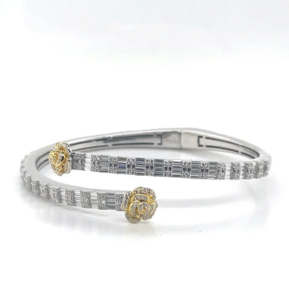Women's Flower Bypass VVS D Moissanite Bangle Bracelet – 925 Sterling Silver, 14K White Gold Finish