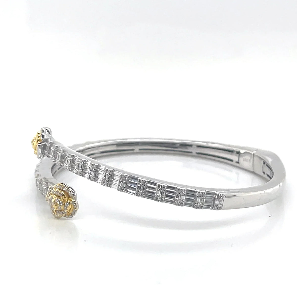 Women's Flower Bypass VVS D Moissanite Bangle Bracelet – 925 Sterling Silver, 14K White Gold Finish, view 3