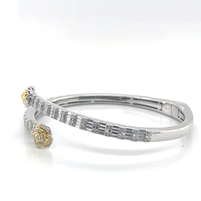 Women's Flower Bypass VVS D Moissanite Bangle Bracelet – 925 Sterling Silver, 14K White Gold Finish, view 3