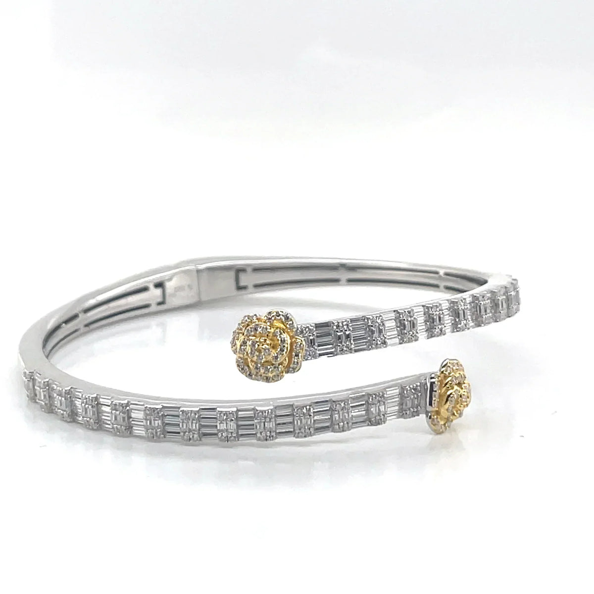 Women's Flower Bypass VVS D Moissanite Bangle Bracelet – 925 Sterling Silver, 14K White Gold Finish, view 4