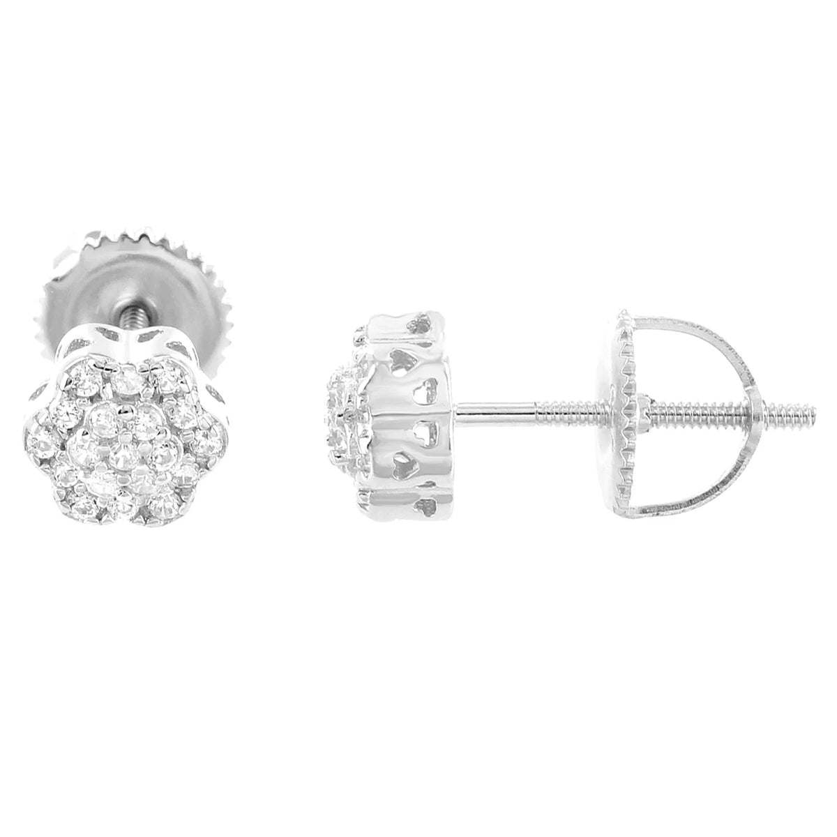 Flower Cluster VVS D Moissanite Stud Earrings – 925 Sterling Silver, 14K White Gold Finish
