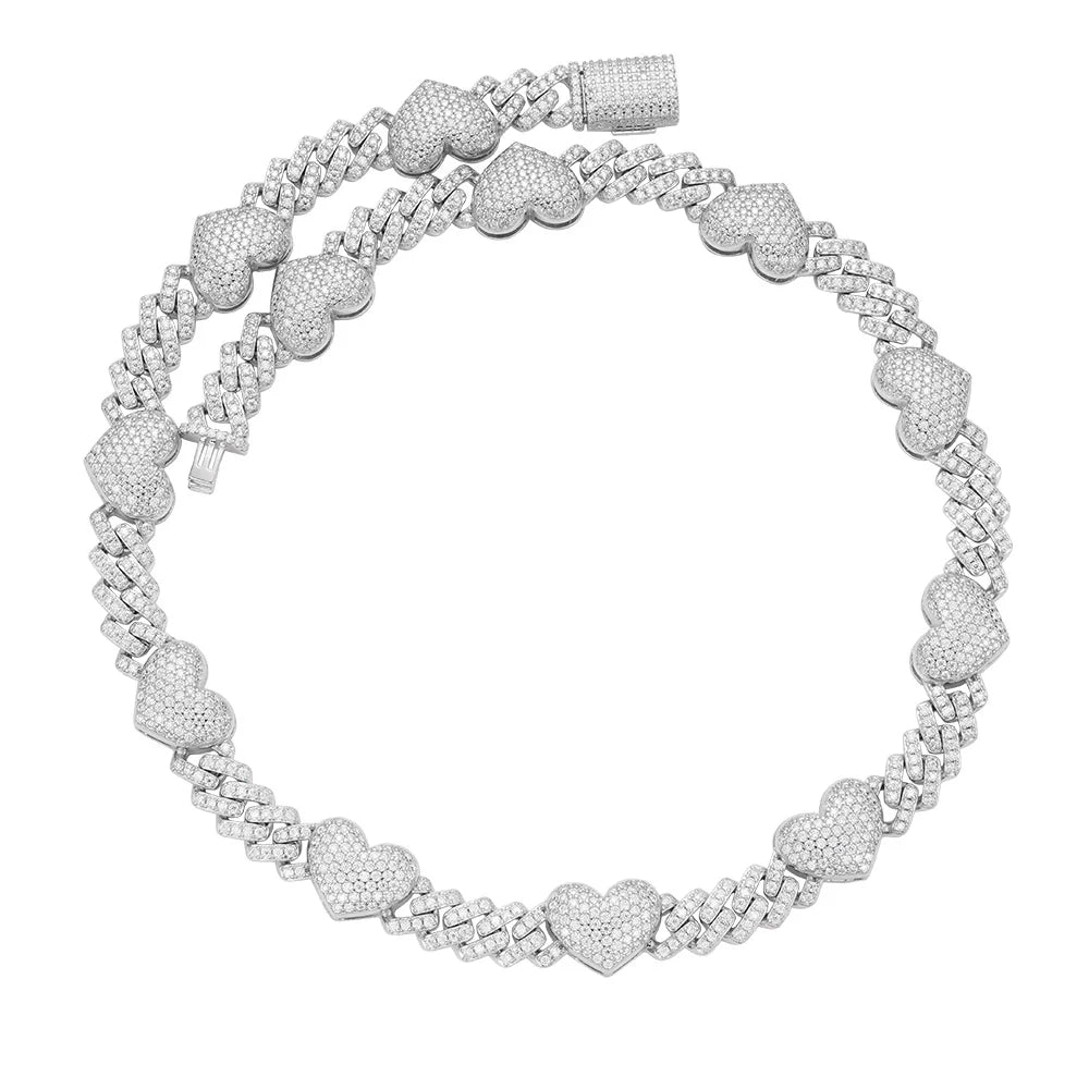 Women's 10mm Heart Cuban Link VVS D Moissanite Chain – 925 Sterling Silver, 14K White Gold Finish, view 2
